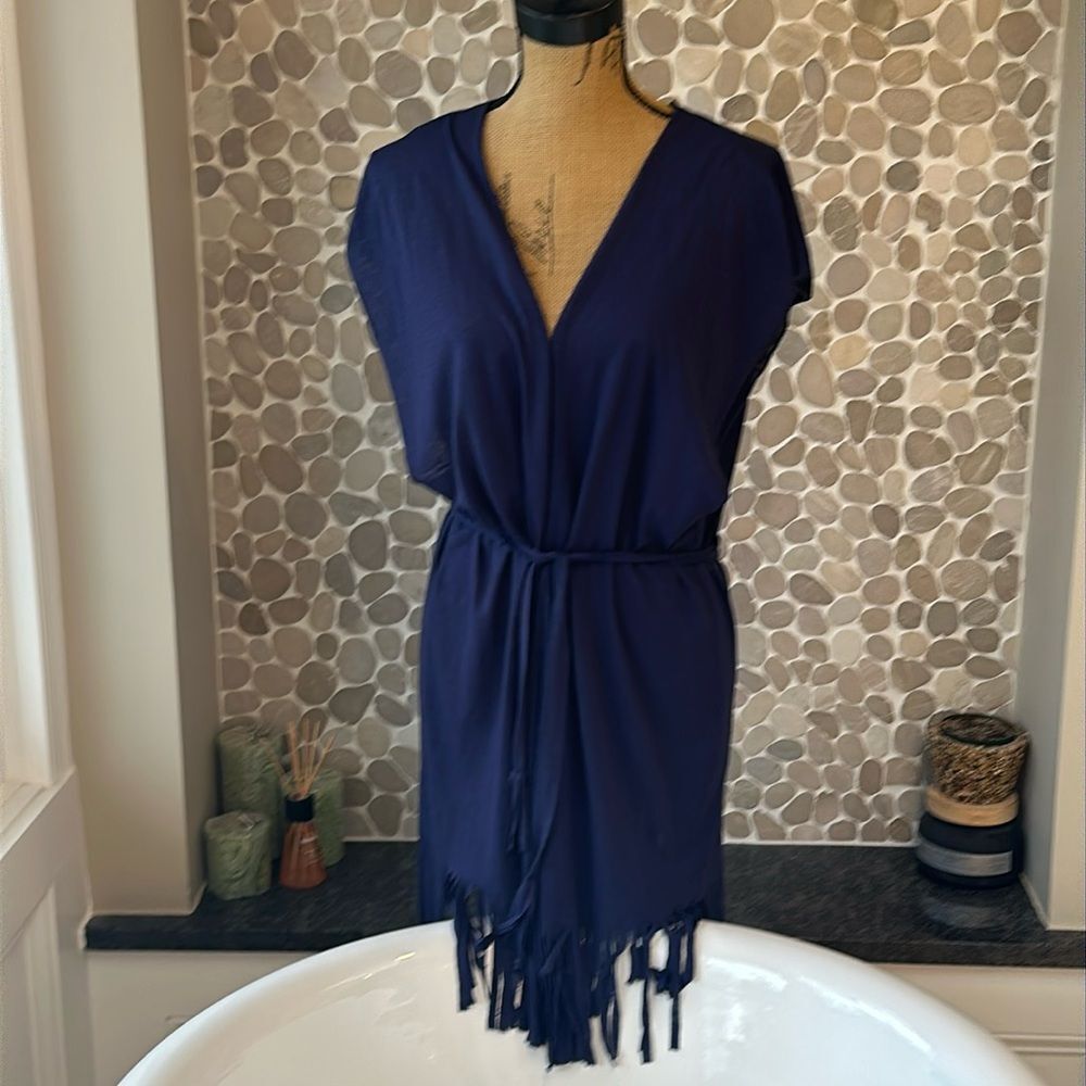 Becca navy bathing suit cover up with fringe –XS/S